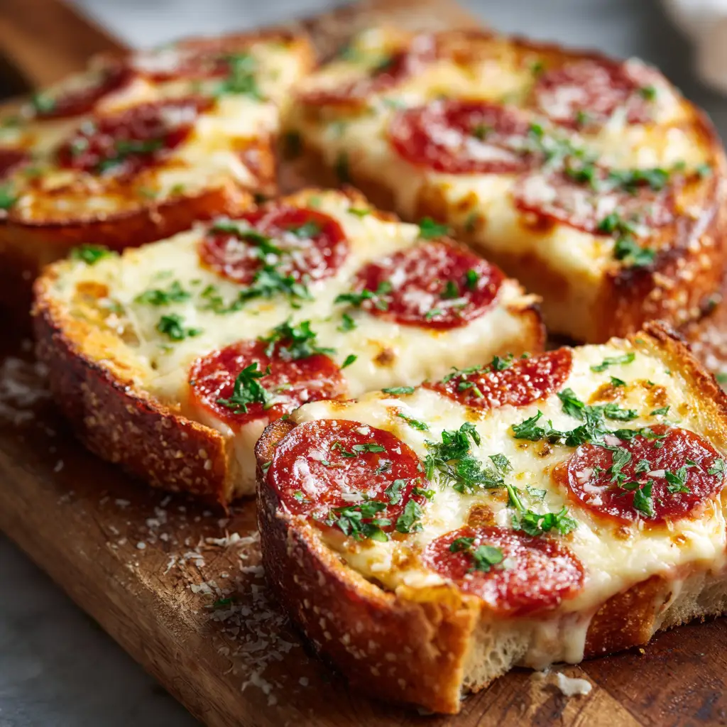 A golden, bubbly, and perfectly cooked garlic bread pizza fresh out of the air fryer.