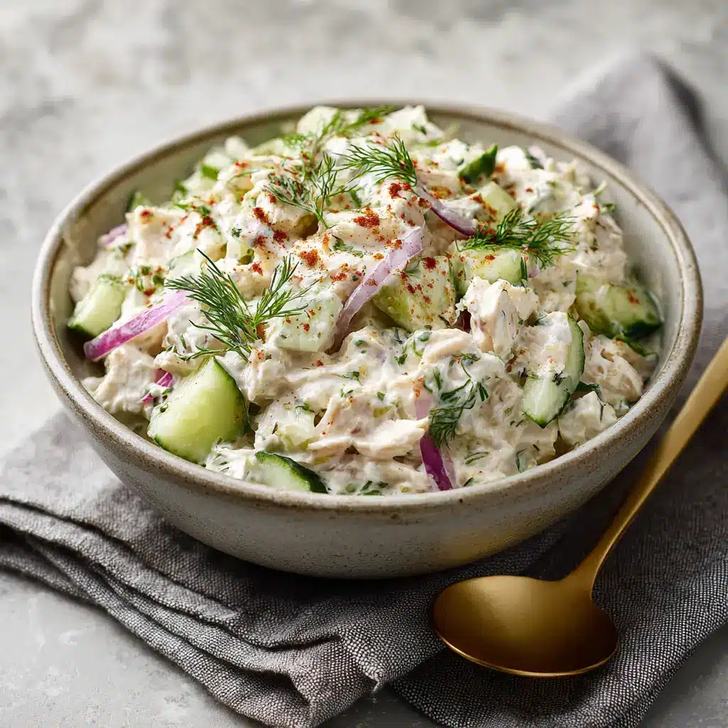 A scoop of cottage cheese chicken salad served on a slice of whole-grain bread, ready to be eaten as a healthy sandwich.