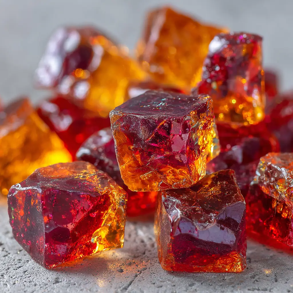 A macro shot of jewel-toned hard candies, showcasing the glassy texture achieved with the old fashioned hard candy recipe.