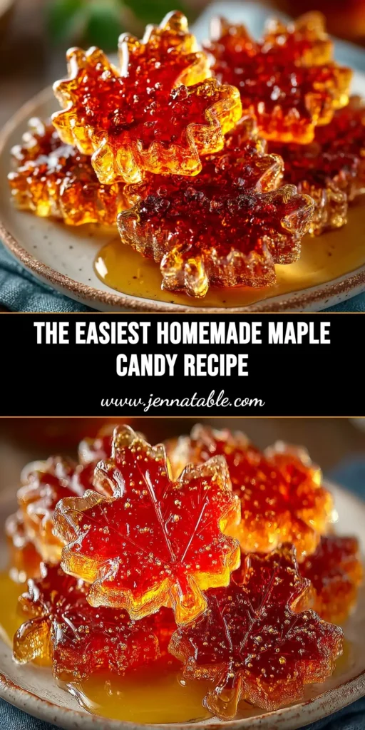 A beautiful flat lay of homemade maple syrup candy in leaf shapes. The pin text reads 'Easy Homemade Maple Syrup Candy - Only 2 Ingredients!'
