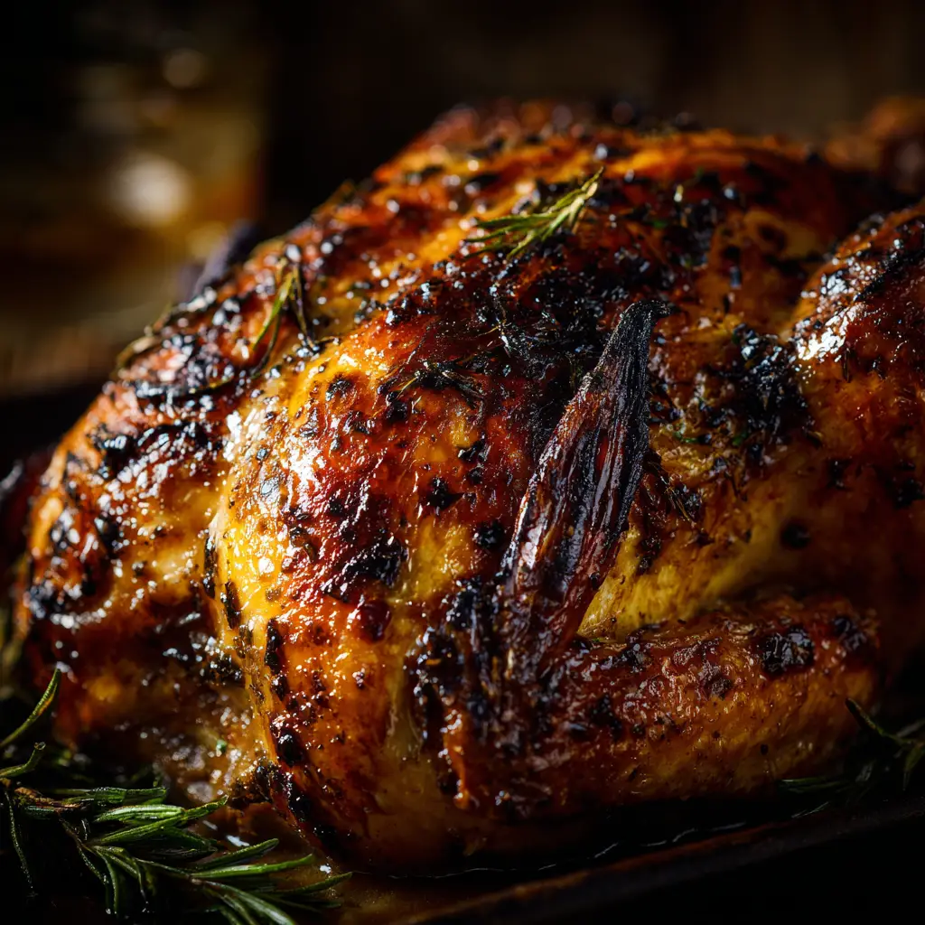 A close-up shot of a raw turkey being spatchcocked, with poultry shears cutting along the backbone.