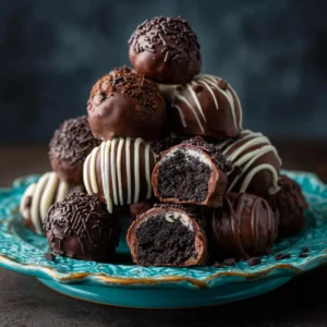 A pile of perfectly round Oreo cream cheese balls ready for dipping in chocolate. A key step in making Oreo truffles.