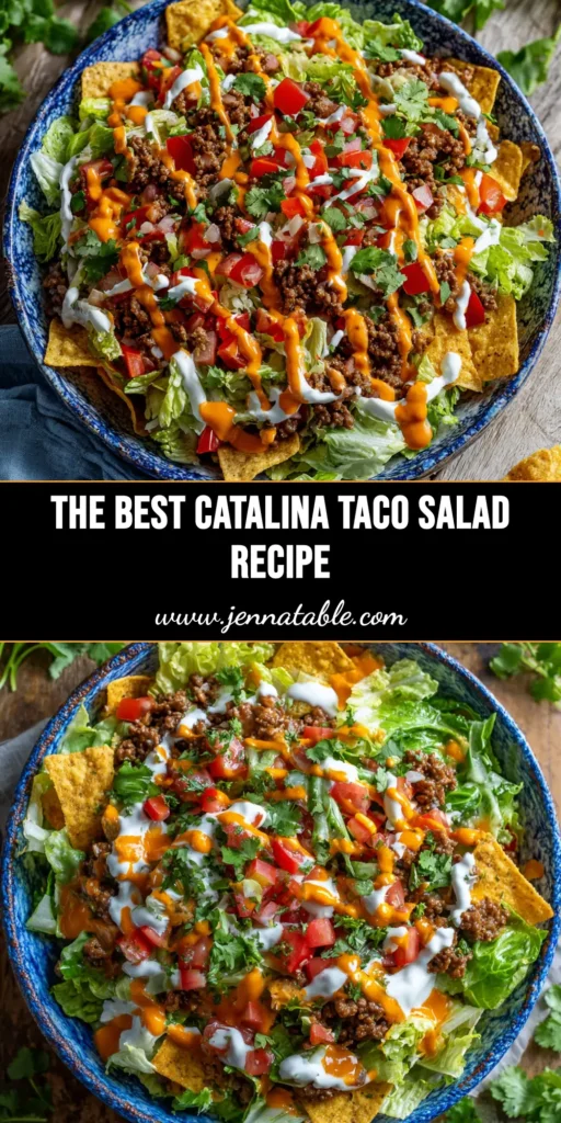 Taco Salad with Catalina Dressing (The Ultimate Crowd-Pleaser) 4 An overhead shot of a large white bowl filled with a vibrant Taco Salad with Catalina Dressing, garnished with crushed nacho chips.