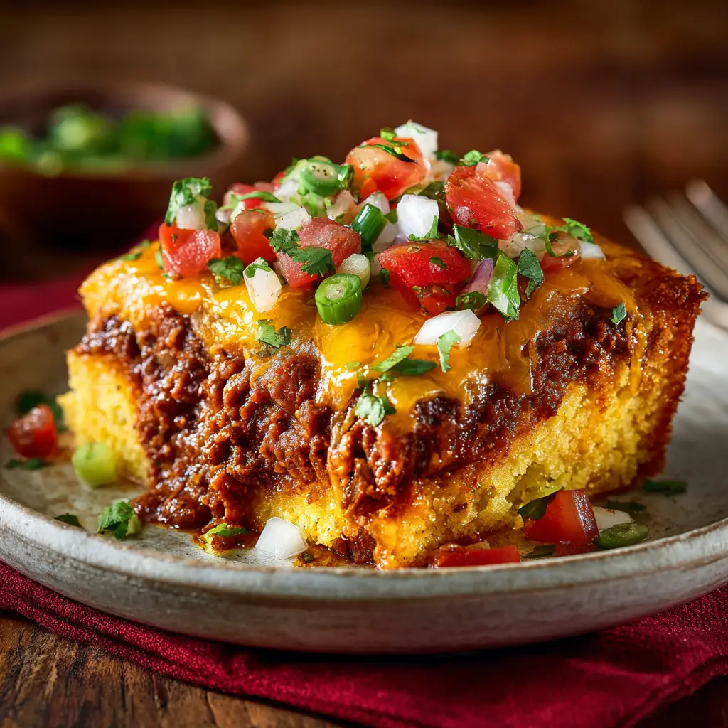 The full Texas Tamale Pie Casserole baked in a cast-iron skillet, ready to be served.