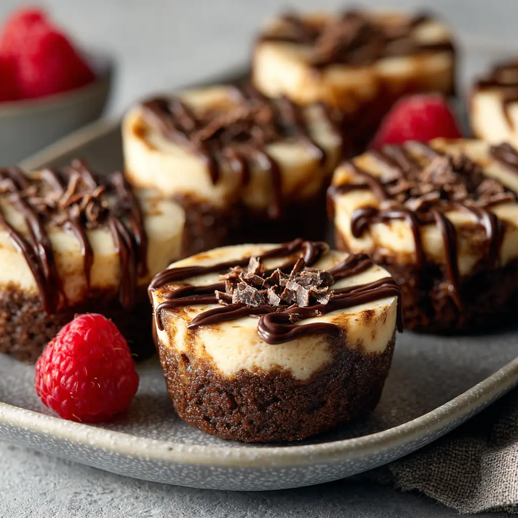 A close-up view of a single brownie cheesecake cup, showcasing the distinct layers of fudgy brownie and creamy cheesecake topping. A perfect dessert for any occasion.