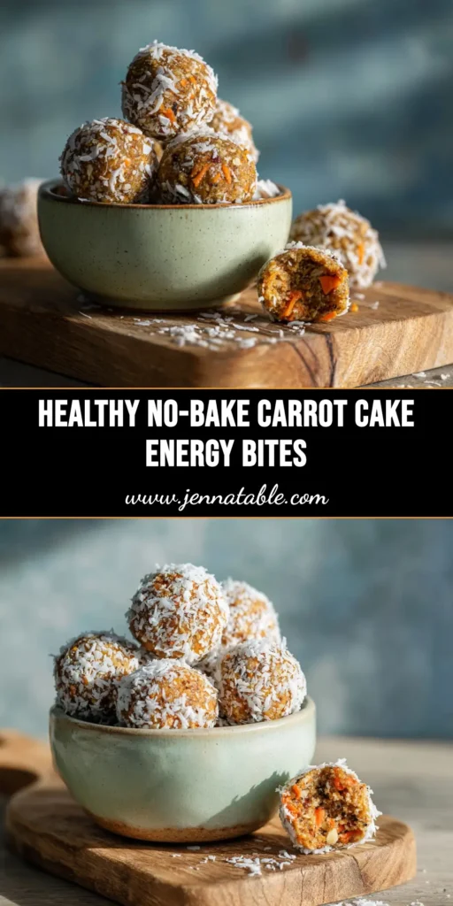 A close-up shot of healthy Carrot Cake Energy Bites stacked in a small white bowl, ready to be eaten. The bites are perfectly round and textured.