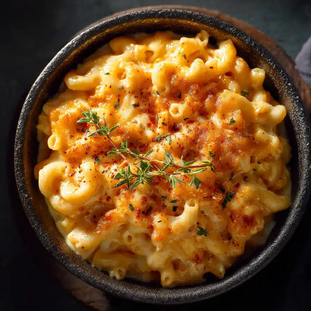 A spoonful of creamy high protein mac and cheese being lifted from a bowl, highlighting the smooth and cheesy sauce.