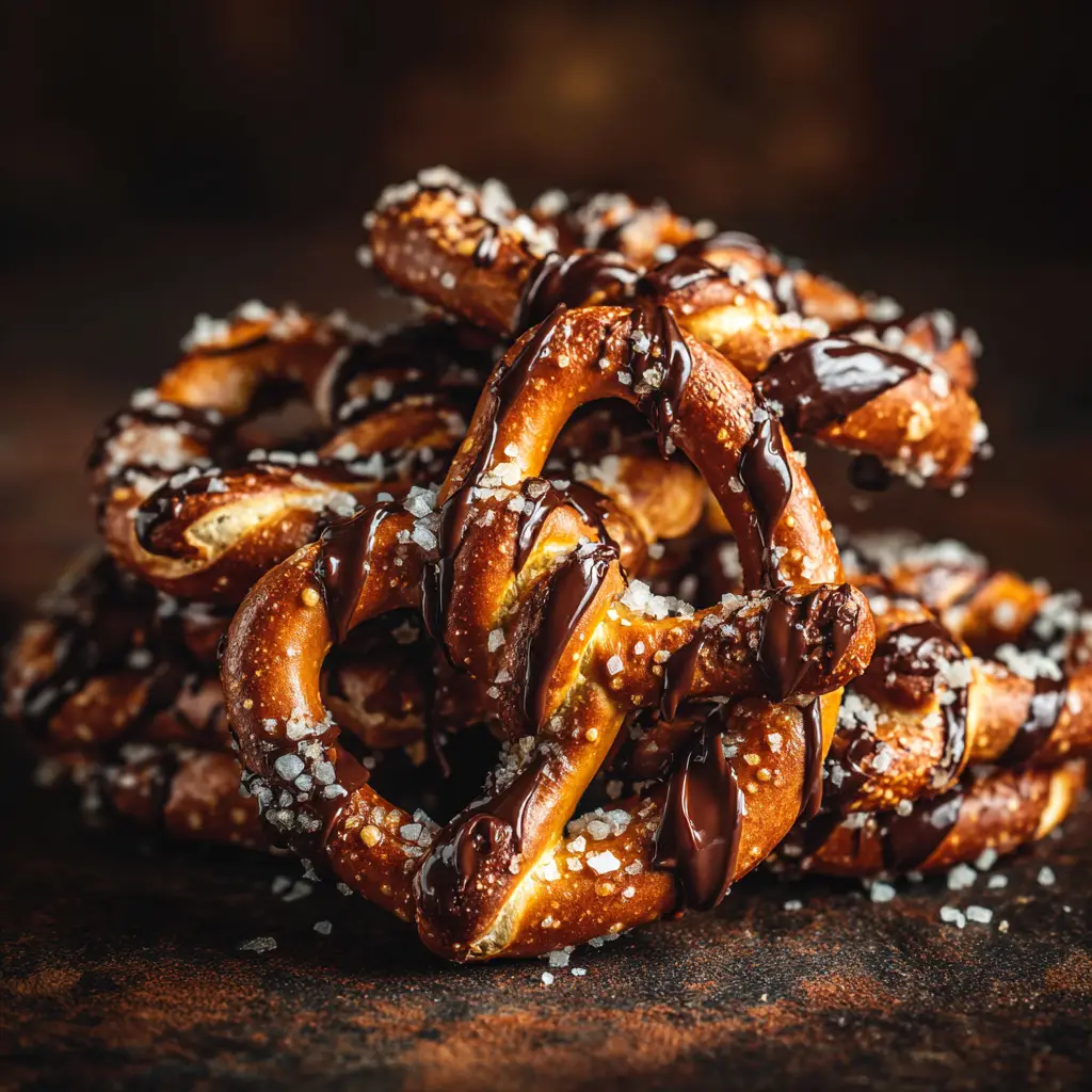 A batch of homemade chocolate covered pretzels decorated with colorful, festive sprinkles.