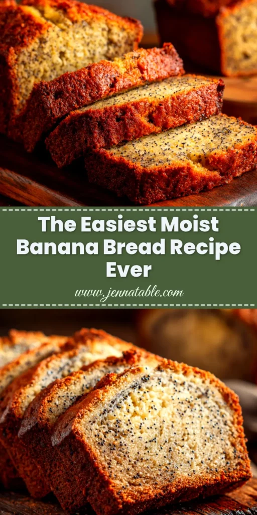 A beautiful hero shot of a sliced loaf of moist banana bread on a wooden board, highlighting the perfect texture. This is an easy banana bread recipe.