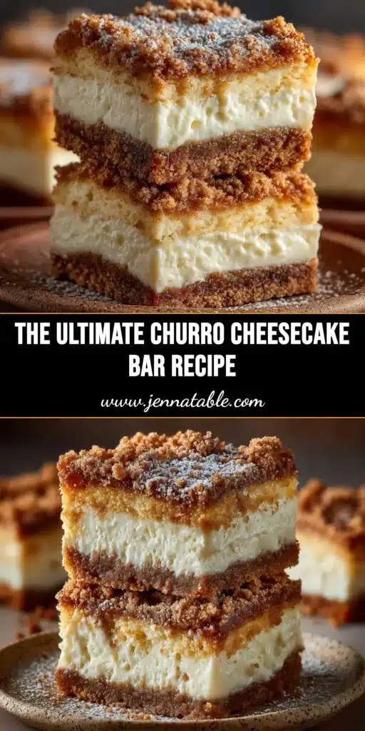 A stack of three perfect Churro Cheesecake Bars on a white plate, with a dusting of cinnamon sugar. The top bar has a bite taken out, revealing the creamy cheesecake filling.