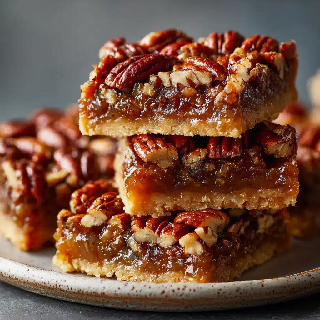Pecan Pie Bars: The Ultimate No-Fail Recipe 1 A freshly baked tray of uncut pecan pie bars, golden brown and glistening right out of the oven. Shows the buttery shortbread crust.