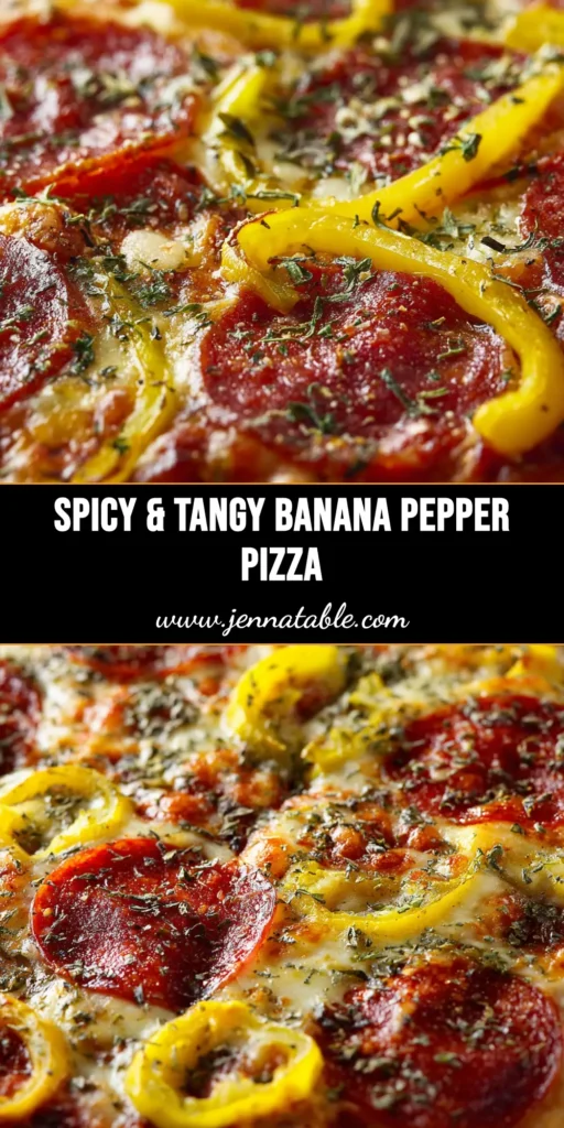 A delicious slice of homemade banana pepper pizza being lifted from the whole pie, showing a perfect cheese pull with pepperoni and tangy peppers.