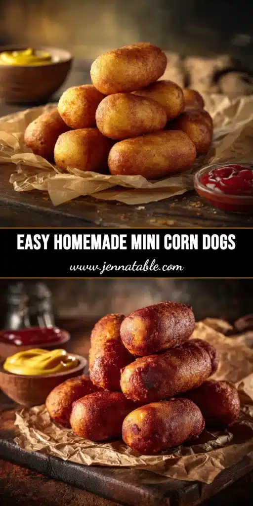 Mini Corn Dogs: The Ultimate Guide to a Fun, Homemade Snack 4 A close-up shot of golden-brown, crispy homemade mini corn dogs piled on a platter, ready to be served as a fun party appetizer.
