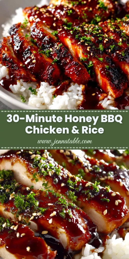 A delicious Honey BBQ Chicken Rice skillet with perfectly cooked chicken and fluffy rice. This one-pan recipe is the ideal weeknight dinner, combining sweet and savory flavors.