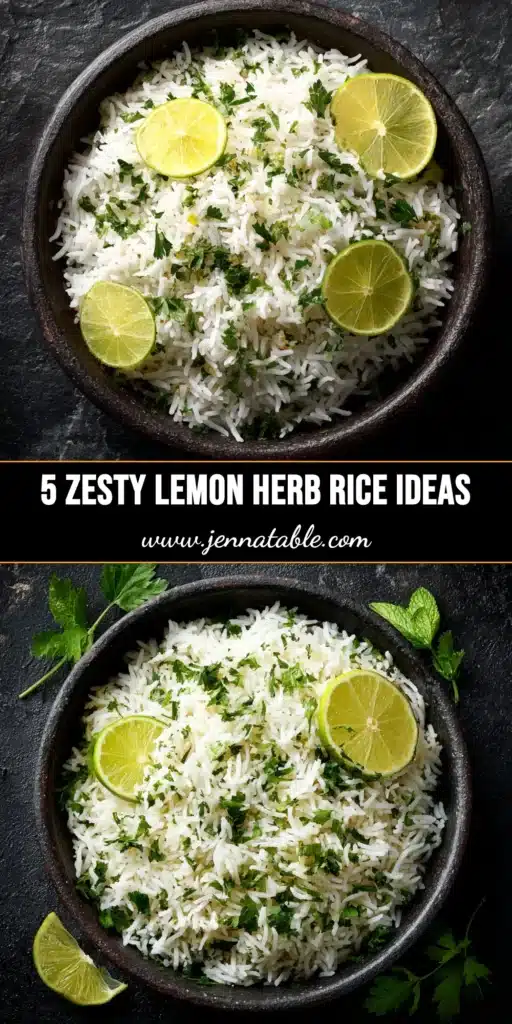 A bright and flavorful bowl of Lemon Herb Rice, garnished with fresh parsley and a lemon wedge. The perfect easy side dish recipe.
