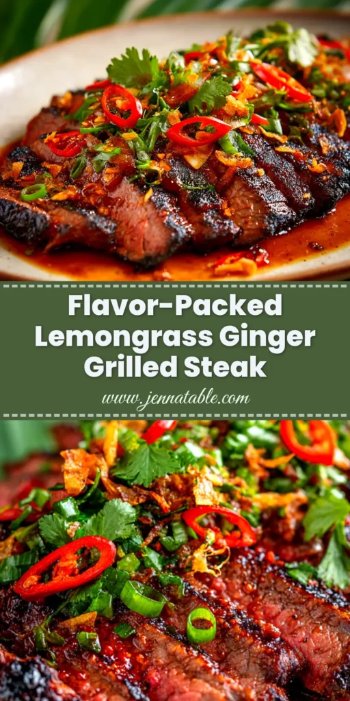 Lemongrass-Ginger Grilled Steak (That's Incredibly Juicy) 3 An overhead shot of perfectly cooked Lemongrass-Ginger Grilled Steak, sliced thinly against the grain and garnished with fresh cilantro and lime wedges.