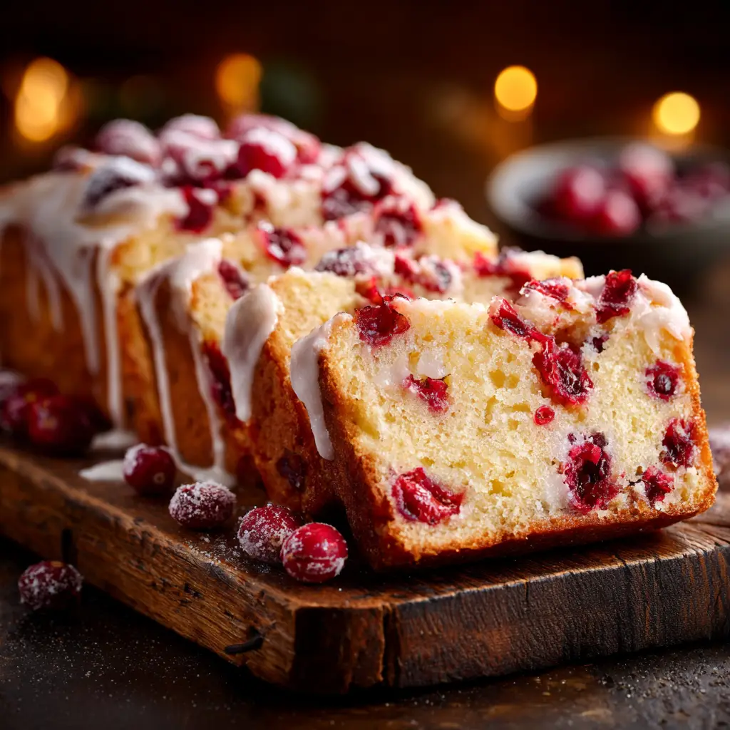The process of mixing cranberry orange bread batter in a glass bowl, showing fresh cranberries being folded into the mixture.