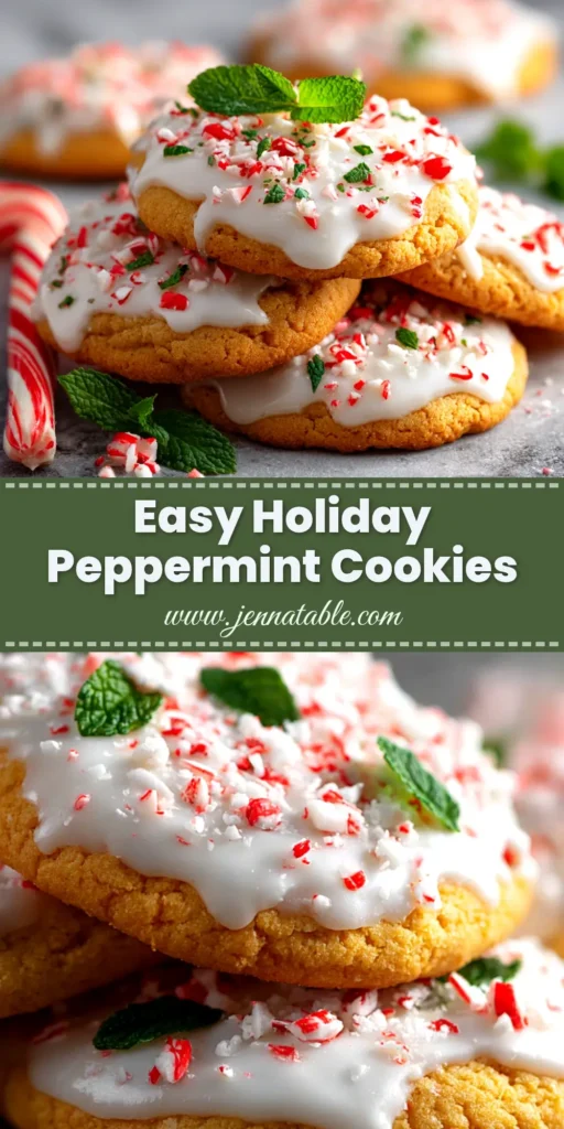 A festive overhead shot of the best peppermint cookie recipe. Soft, chewy cookies are topped with crushed candy canes, perfect for Christmas and holiday baking. Click for the easy recipe!