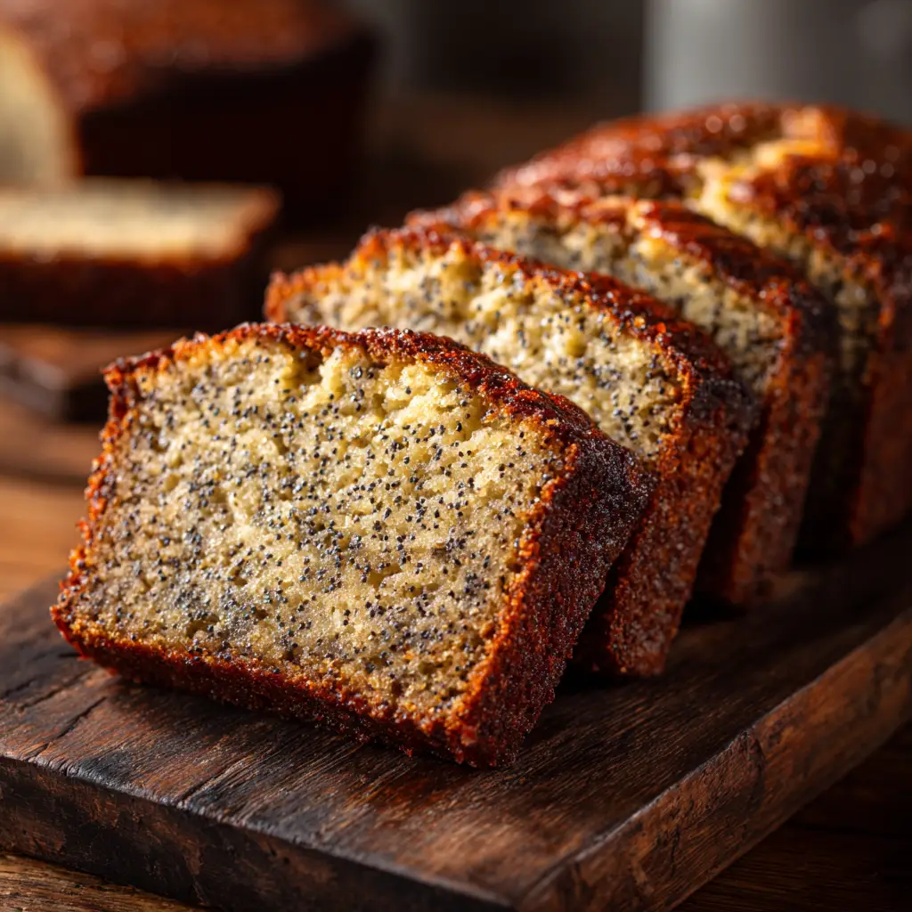 The batter for the simple banana bread being poured into a loaf pan before baking.