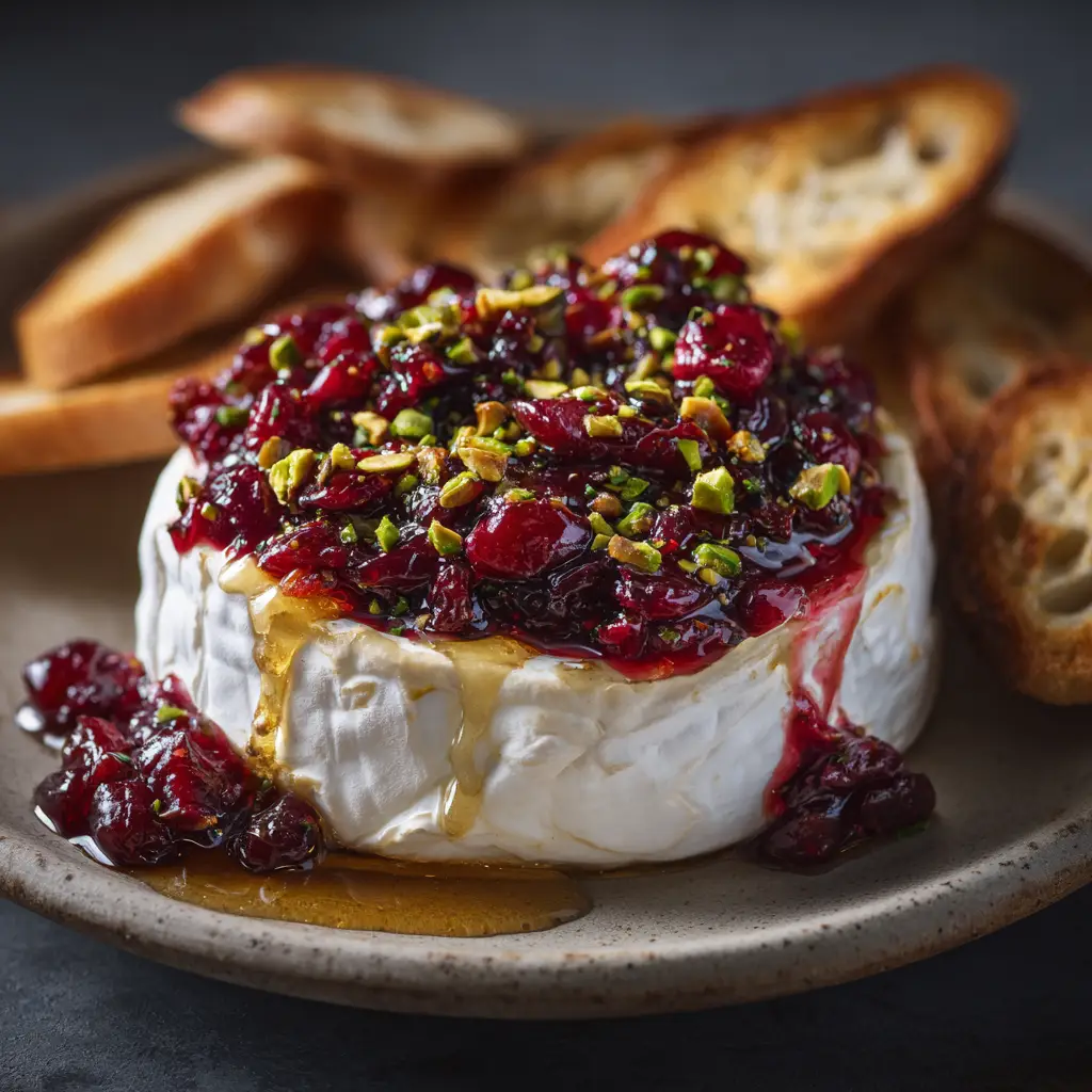 Whipped Brie Recipe with Honey and Figs 1 A beautiful serving platter featuring a bowl of honey whipped brie surrounded by crackers, apple slices, and toasted bread for dipping.