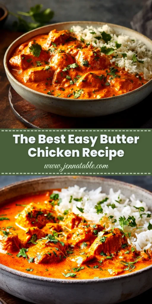An authentic Butter Chicken Recipe served in a traditional bowl with naan bread and a side of fresh cilantro, showcasing a creamy tomato gravy.
