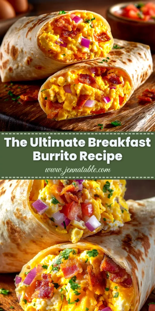 Bacon and Egg Breakfast Burritos: The Ultimate Morning Meal 4 A close-up shot of two delicious bacon and egg breakfast burritos, sliced in half to show the cheesy, fluffy egg and bacon filling. Perfect for a hearty morning meal.