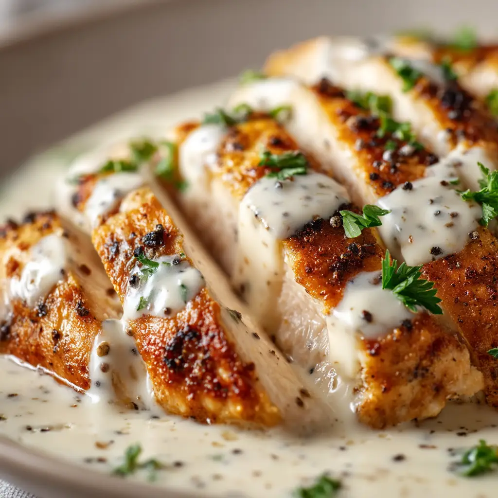 Caesar Chicken: Your New Favorite 30-Minute Dinner 1 A plate of finished Caesar Chicken served over pasta, garnished with fresh parsley and extra Parmesan cheese. A complete and easy chicken meal.