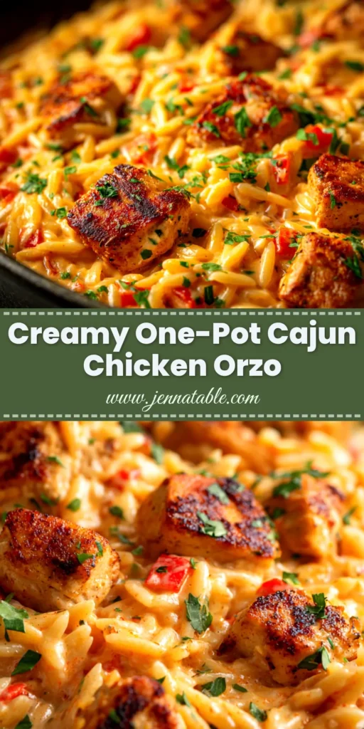 Cajun Chicken Alfredo Orzo: A Creamy, One-Pot Wonder 4 A skillet of creamy Cajun Chicken Alfredo Orzo, garnished with fresh parsley. This one-pot recipe is perfect for a quick and easy weeknight dinner.