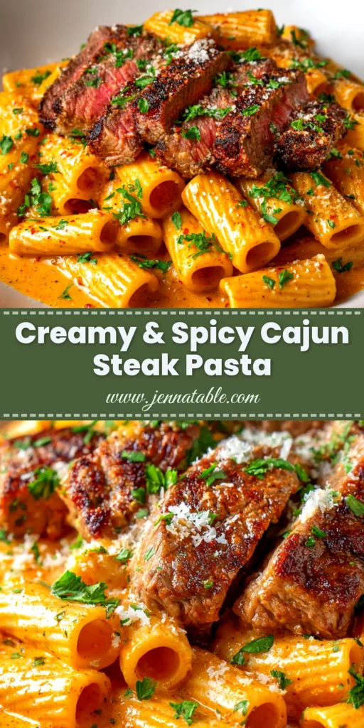 Cajun Steak Pasta: A Creamy, Spicy Weeknight Delight 3 A stunning overhead shot of creamy Cajun Steak Pasta in a white bowl, garnished with fresh parsley. The spicy pasta features tender slices of seared steak.