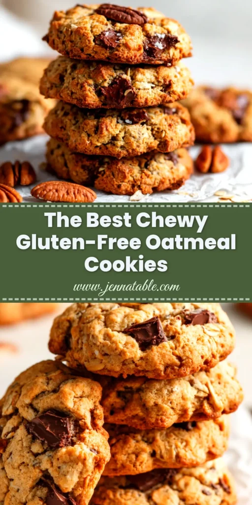 A stack of chewy gluten-free oatmeal cookies on a white plate. The perfect easy recipe for delicious gluten-free cookies.