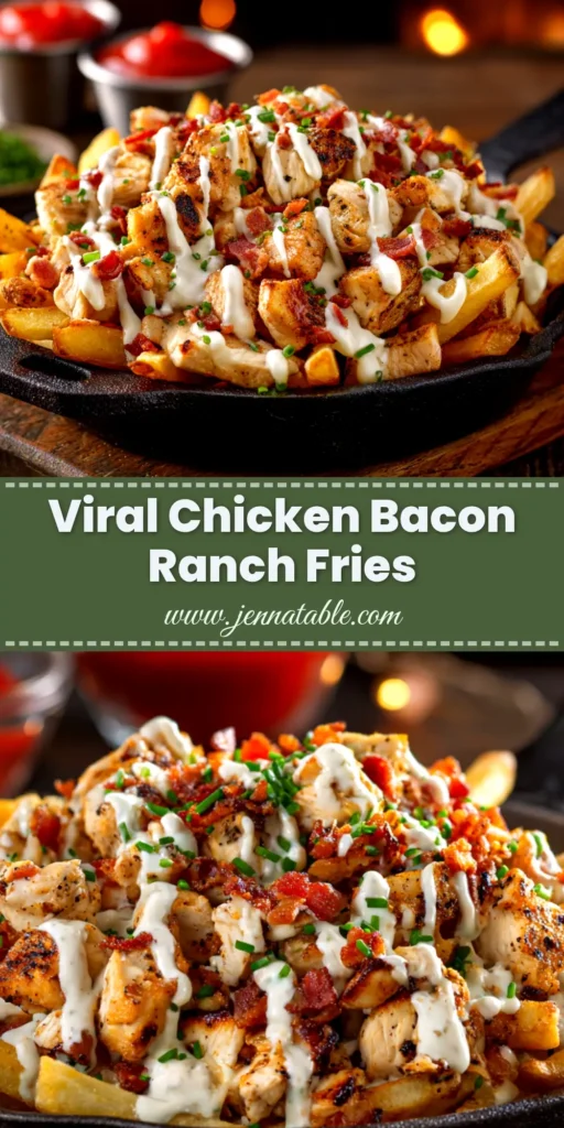 Chicken Bacon Ranch Fries (The Ultimate Loaded Fries Recipe) 4 A delicious platter of Chicken Bacon Ranch Fries, with melted cheese, crispy bacon, and a generous drizzle of creamy ranch dressing, ready to be shared.