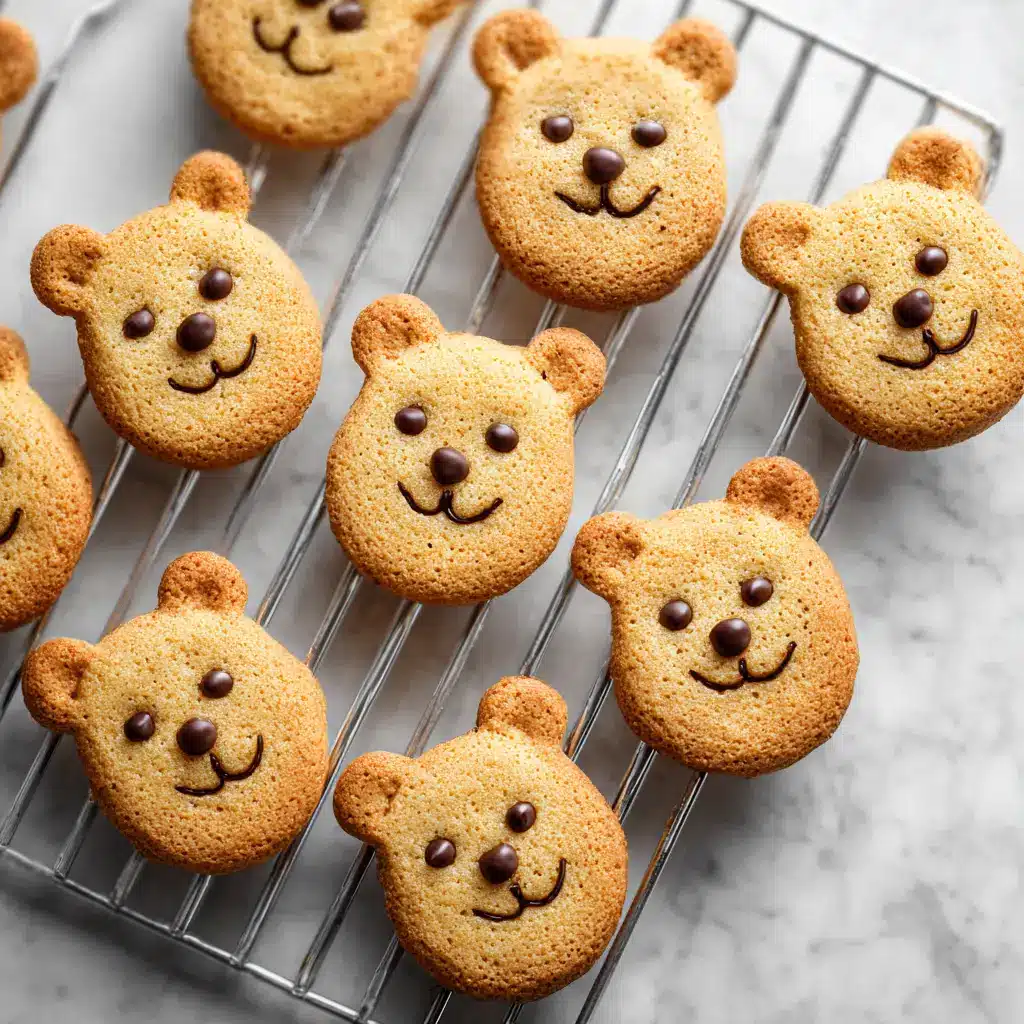 Chocolate Chip Bear Cookies: The Cutest & Easiest Recipe 2 A bright overhead shot of several adorable bear-shaped chocolate chip cookies on a white plate. This showcases the final decorated product of the teddy bear cookies recipe.
