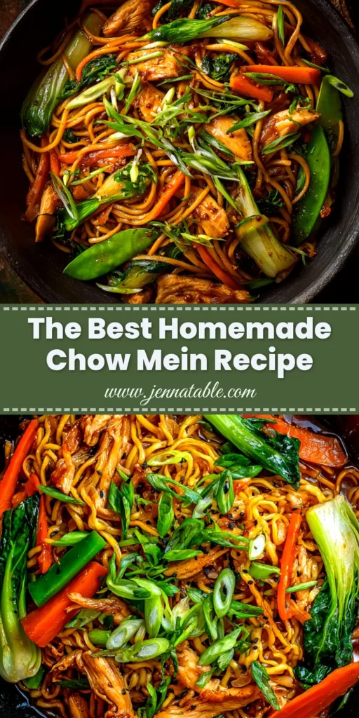 A delicious bowl of homemade chow mein recipe, packed with chicken, vegetables, and crispy noodles. The perfect easy weeknight dinner idea.