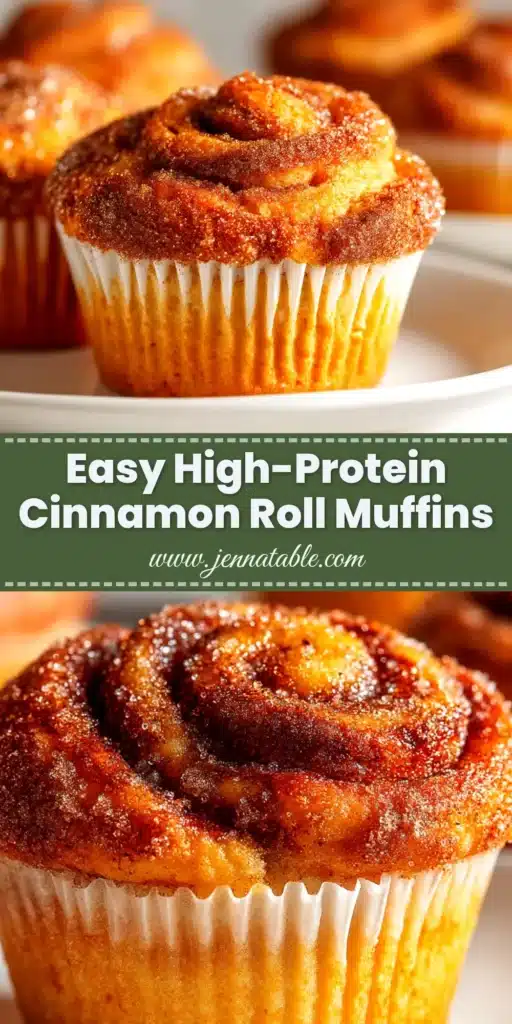 Cinnamon Roll Protein Muffins (The BEST Healthy Recipe!) 4 A tray of delicious Cinnamon Roll Protein Muffins, with one muffin broken open to show the moist interior and cinnamon swirl, drizzled with cream cheese glaze.