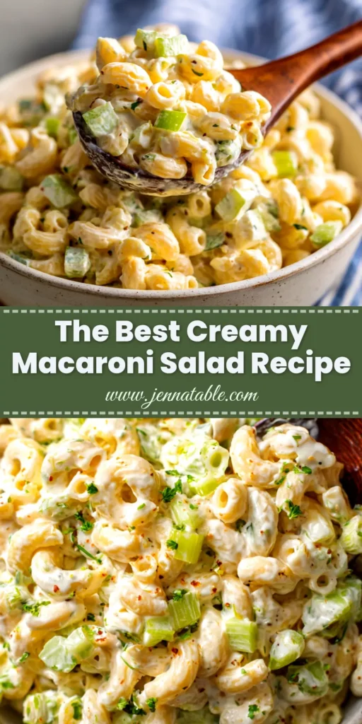Macaroni Salad Recipe (The Best Creamy & Classic) 3 A large white bowl filled with a classic and creamy macaroni salad recipe, garnished with fresh parsley. The perfect side dish for picnics and potlucks.