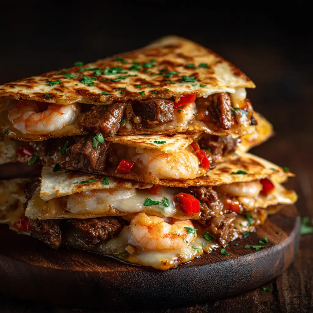 A golden-brown Creole quesadilla being folded in a hot skillet, with melted cheese oozing from the sides. The perfect crispy texture is visible.