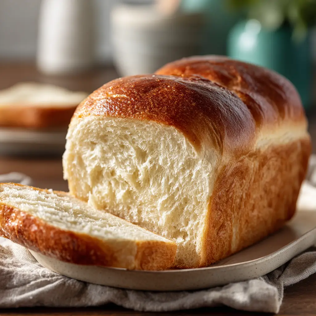 A perfectly baked loaf of old-fashioned white bread cooling on a wire rack, with steam gently rising, highlighting its freshness.