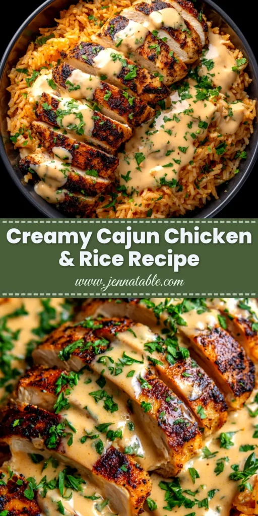 A skillet of creamy Cajun chicken, showing juicy seared chicken breasts smothered in a rich, orange-tinted cream sauce, garnished with fresh parsley.