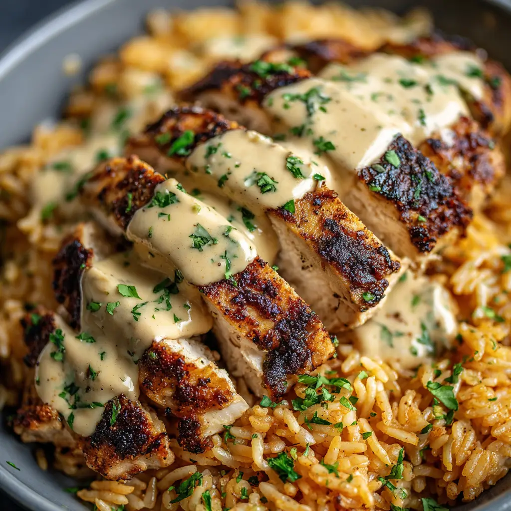 A close-up shot of the Creamy Cajun Chicken simmering in a cast-iron skillet, highlighting the texture of the sun-dried tomatoes and parmesan cream sauce.