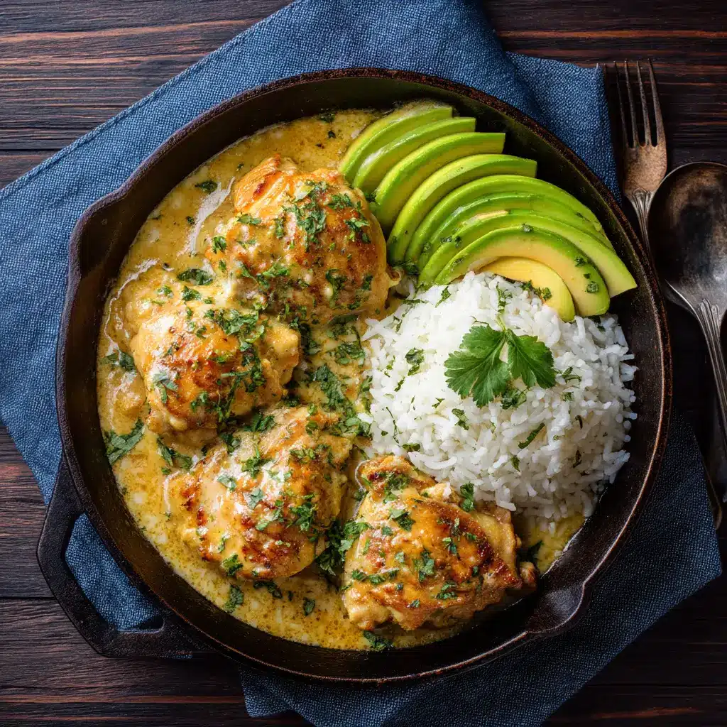 Coconut Chicken Recipe (Creamy & Easy!) 2 An overhead close-up shot of the finished creamy coconut chicken recipe served in a white bowl, garnished with fresh cilantro.