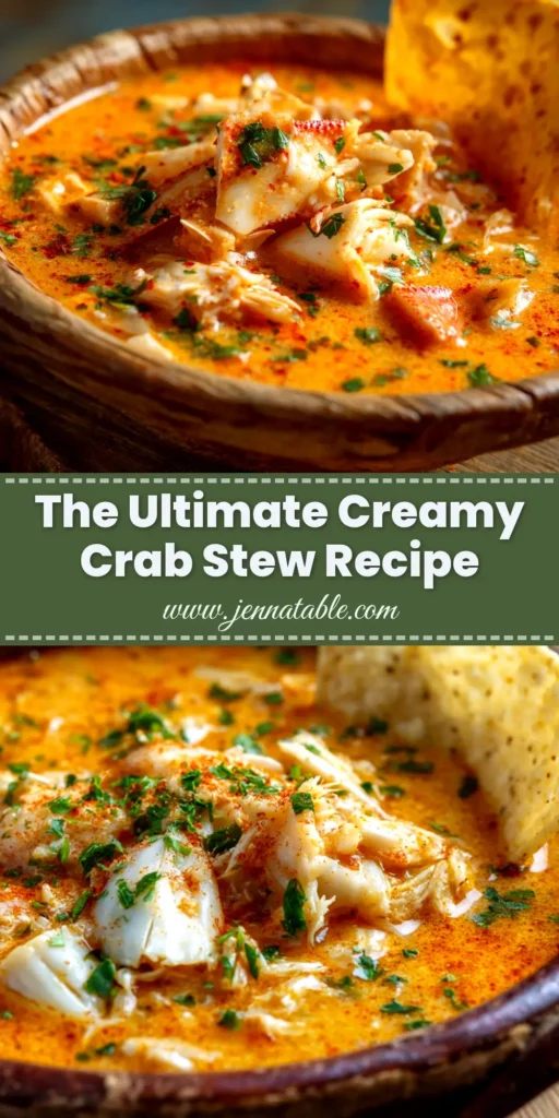 Crab Stew Recipe (That's Rich, Creamy, and Easy!) 4 A top-down view of a rich and creamy Crab Stew Recipe served in a rustic bowl, garnished with fresh parsley. The perfect comforting seafood dinner idea.