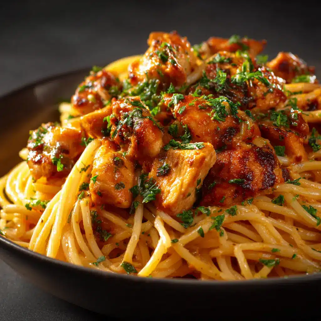 A spoonful of creamy Monterey chicken pasta being lifted from a skillet, showing the melted cheese pull and rich sauce.