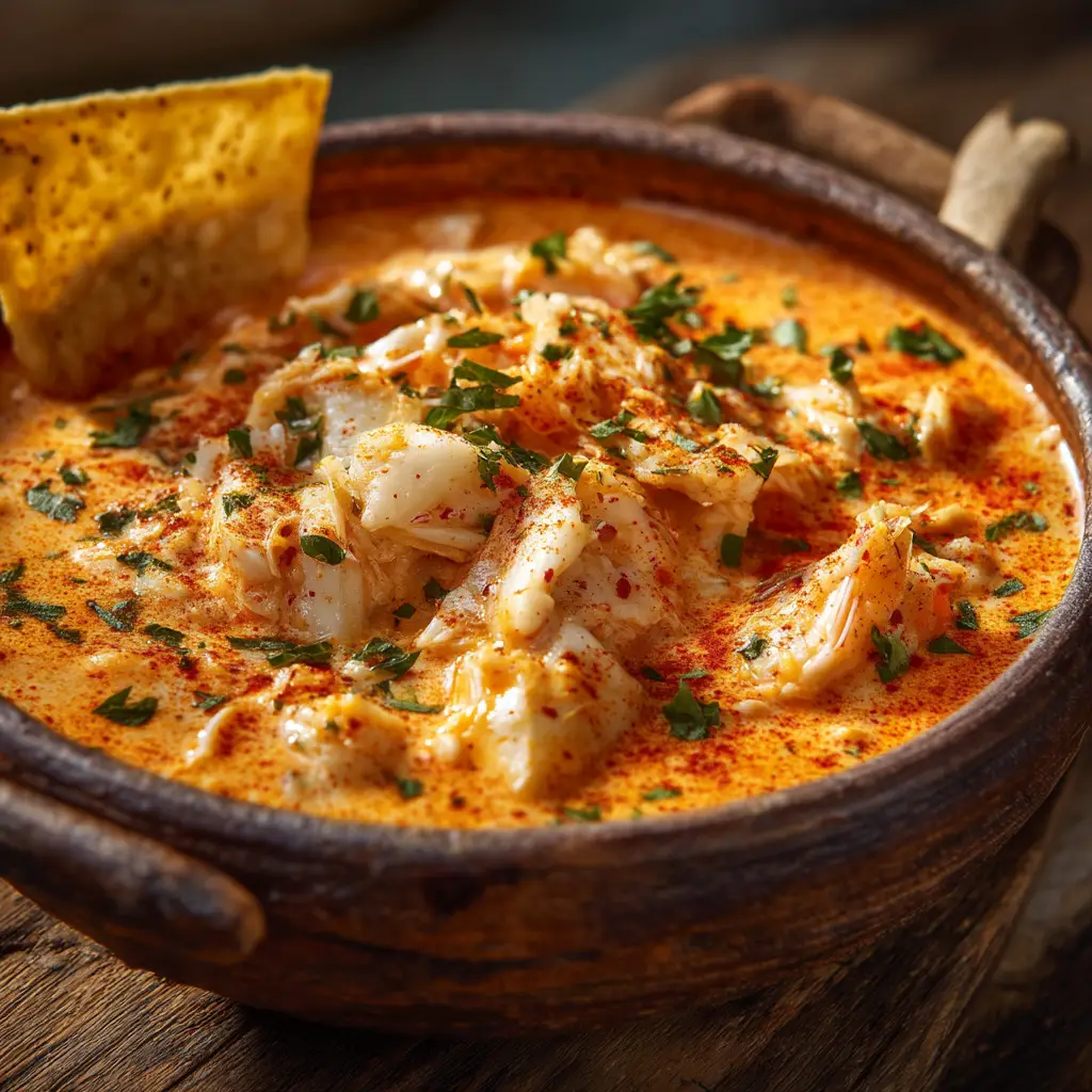 Crab Stew Recipe (That's Rich, Creamy, and Easy!) 2 A close-up shot of the creamy crab stew, showing the chunks of lump crab meat and the rich, velvety texture of the soup base.