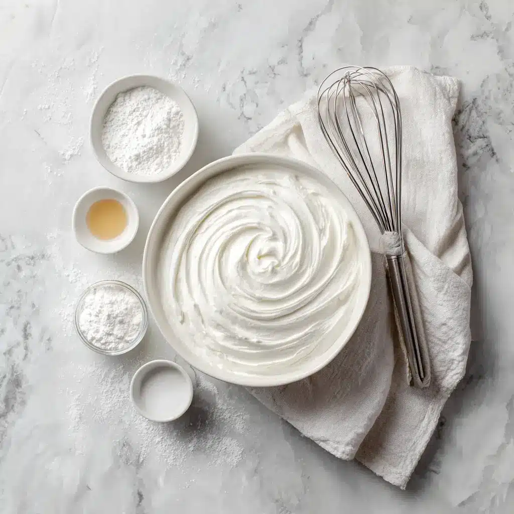 A white bowl filled with finished, smooth powdered sugar frosting, ready for decorating cookies and cakes.