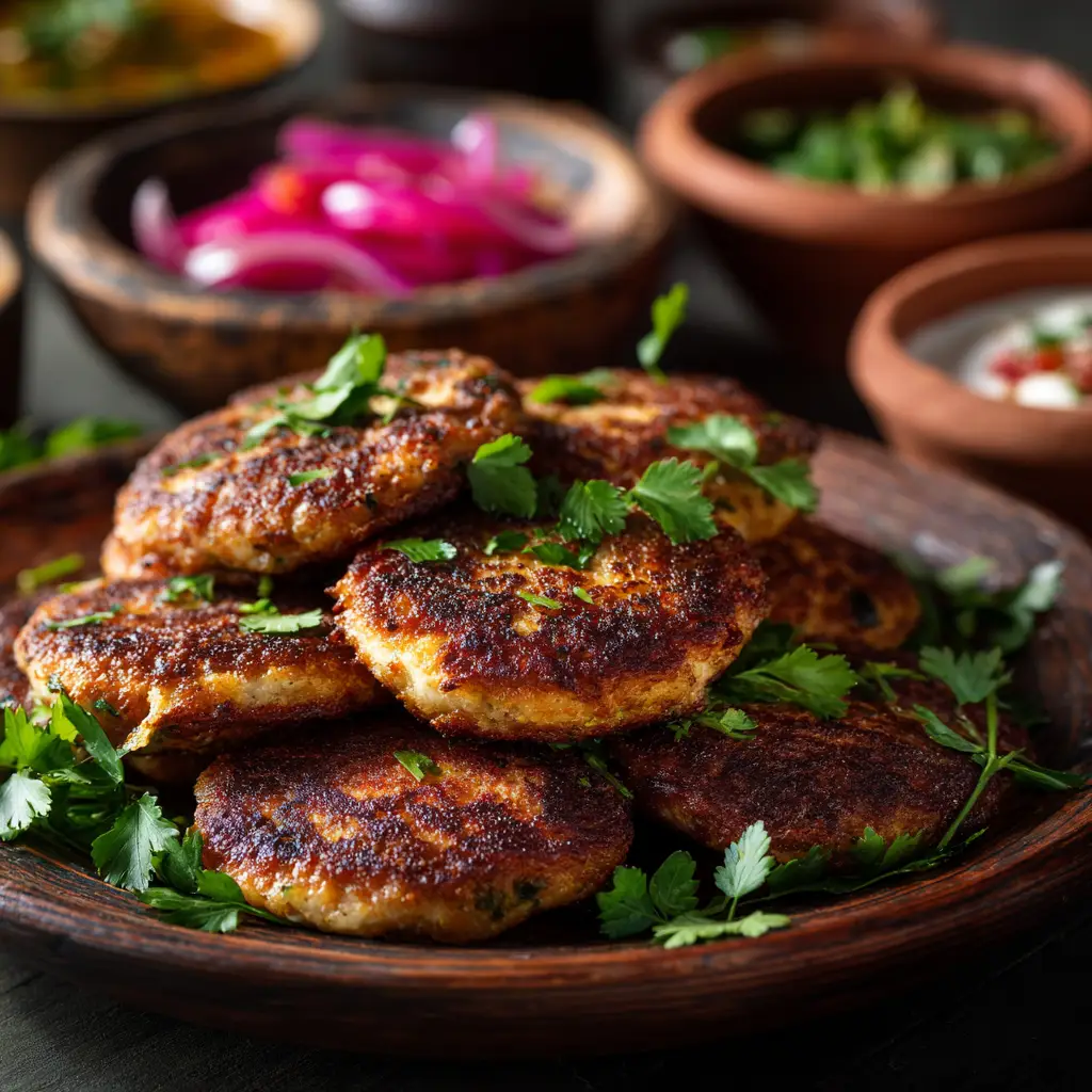 Kotlet Recipe: How to Make Authentic Persian Cutlets 2 A close-up of crispy Persian meat patties piled on a plate. The texture of the golden-brown Kotlet is clearly visible.
