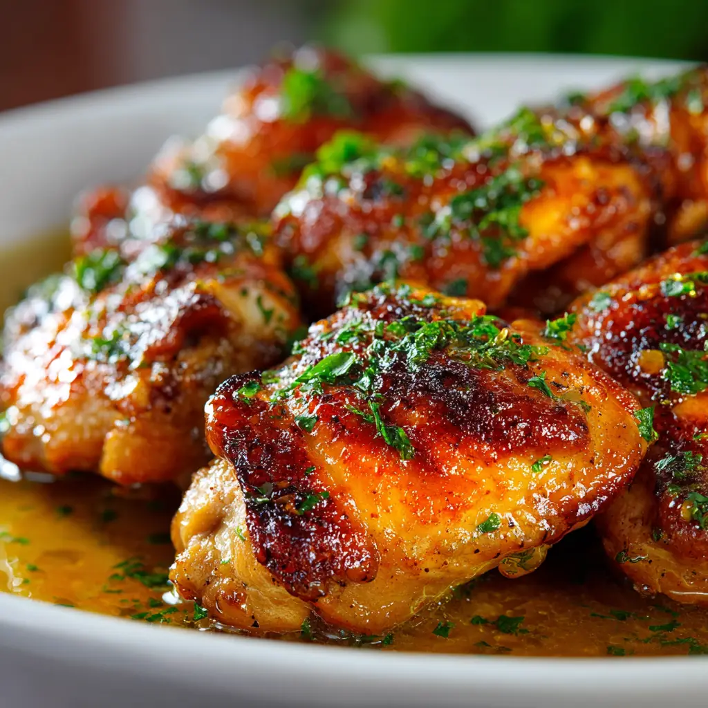 Crock Pot Chicken Thighs (So Tender & Juicy!) 1 A serving of crock pot chicken and potatoes on a plate, garnished with fresh parsley, highlighting the complete one-pot meal.