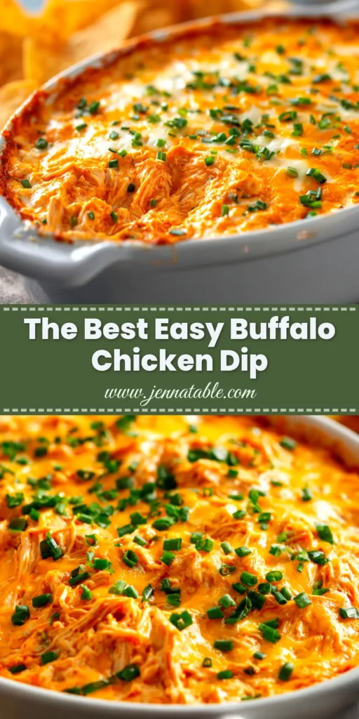Creamy, cheesy Buffalo Chicken Dip baked in a cast-iron skillet, served with tortilla chips. The perfect easy party appetizer recipe.