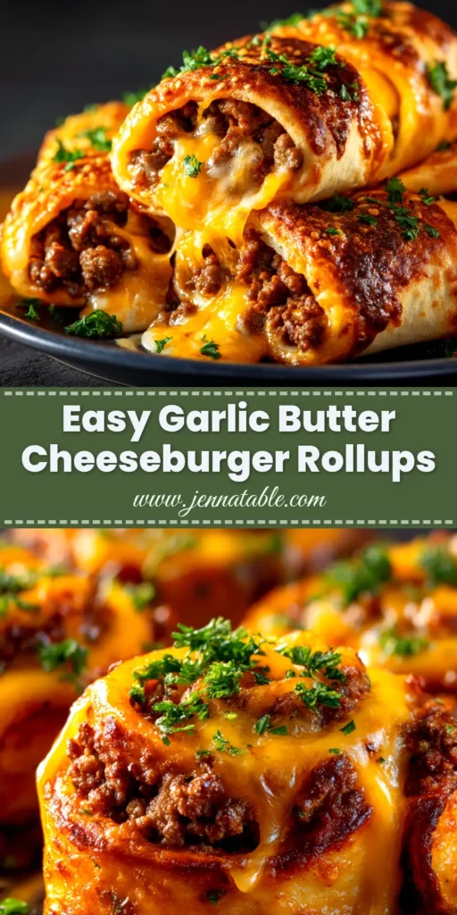 A platter of golden-brown Cheeseburger Rollups, sprinkled with sesame seeds and served with a side of dipping sauce. Perfect easy party appetizer.