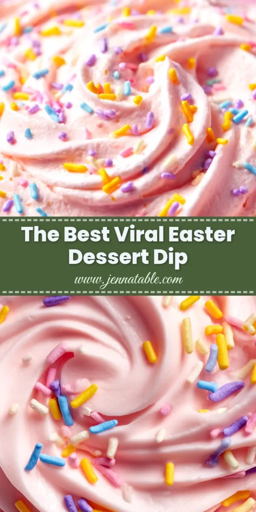 A shareable pin image for a creamy and delicious Easter Dessert Dip. The perfect no-bake recipe for your spring celebration!