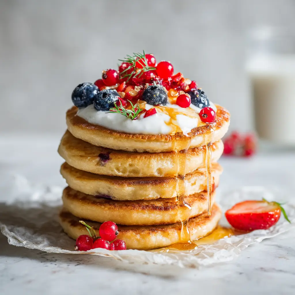 A close-up shot of light and airy coconut flour pancakes, showcasing their perfect golden-brown color and texture.